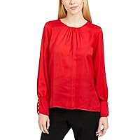 Calvin Klein Womens Petites Pleated Side Slit Blouse Red PXS