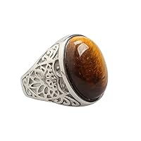 Jewelry Men's Stainless Steel Carved Flower Pattern Vintage Gem Stone Ring