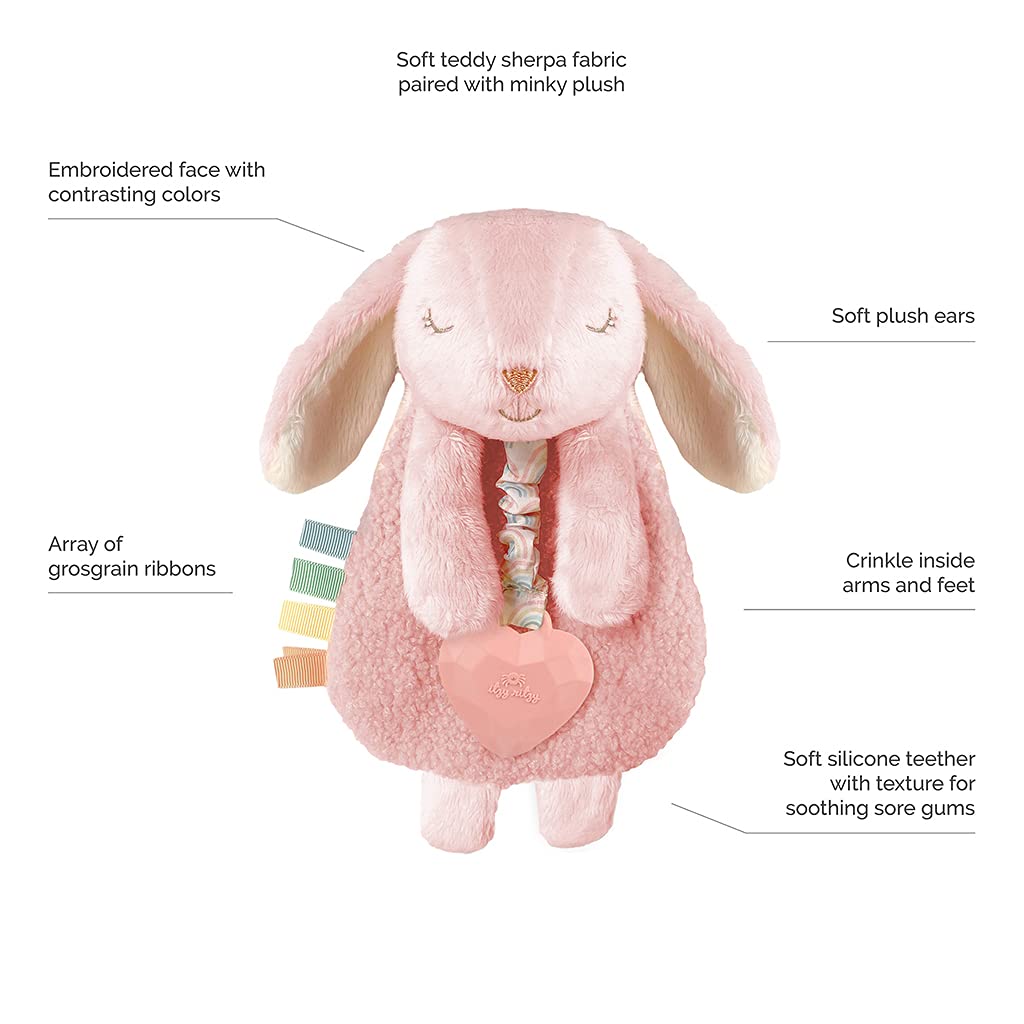 Itzy Ritzy - Itzy Lovey Including Teether, Textured Ribbons & Dangle Arms; Features Crinkle Sound, Sherpa Fabric and Minky Plush; Bunny