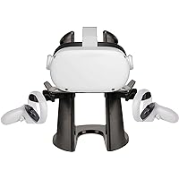 TNE VR Stand Headset and Controller Display Holder Mount Station for Quest Pro, Quest 2 and Rift S Virtual Reality Gaming System (Black)
