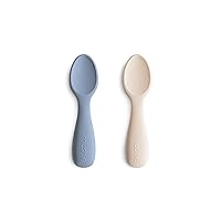 mushie Silicone Toddler Starter Spoons | 2 Pack (Tradewinds/Shifting Sand)