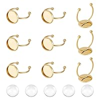UNICRAFTALE 10 Sets Stainless Steel Blank Finger Rings 12mm Tray Flat Pad Ring with 10pcs Glass Cabochon Round Open Cuff Cabochon Bezel Trays Ring for Ring Jewelry Making
