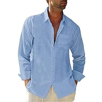 Mens Casual Linen Cotton Button Down Short Sleeve Shirts Cuban Camp Guayabera Beach Tops