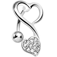 Body Candy Top Mount Clear Swirling Dual Hearts Belly Ring