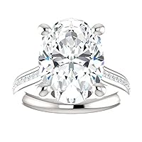 Oval Moissanite Engagement Ring, 5.0 Carats, 14k White Gold, Colorless VVS1 Clarity
