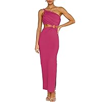 ANRABESS Women Summer One Shoulder Sleeveless Maxi Dress Cutout Sexy Bodycon Semi Formal Dinner Date Vacation Dresses 2024