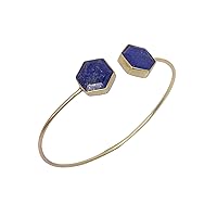 Gold Plated Brass Blue Lapis Lazuli Gemstones Adjustable Bangle For Women
