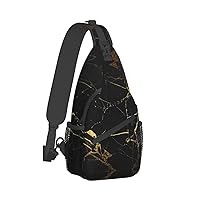 Gold Black Wallpaper Print Trendy Casual Daypack Versatile Crossbody Backpack Shoulder Bag Fashionable Chest Bag