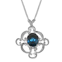Solid 925 Sterling Silver Natural London Blue Topaz Womens Pendant & Chain - Choice of Chain lengths