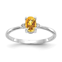 14k White Gold Polished Diamond and Citrine Ring Size 6 Jewelry for Women