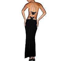 Women Backless Butterfly Dress Sexy V Neck Sleeveless Open Back Maxi Dress Party Cocktail Bodycon Long Dress