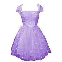 Cute Pearl A line Tulle Short Cocktail Party Prom Dresses with Cap Short Sleeves Tulle Corset 2024