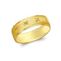14K Solid Yellow Gold Wedding Band– Light Ring Star Diamond Cut – Nice Jewelry Gift for Men’s and Women’s - 3mm Width