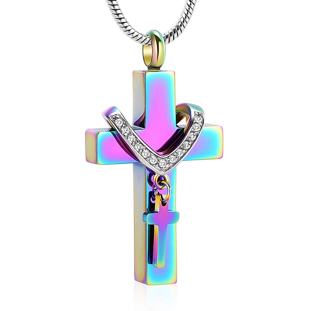 Minicremation Cremation Jewelry for Ashes - Cross Urn Necklace for Women Men Double Cross Religious Memorial Urn Locket for Loved One Ashes Funeral Keepsake Pendant