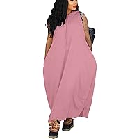 Bluewolfsea Women Casual Loose Fit Sleeveless Pullover Maxi Hoodie Dress with Pockets Side Slit Tshirt Maxi Dress