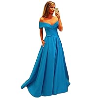 Women's Sweetheart Neckline Prom Dress Off Shoulder A Line Party Gown Dress with Pockets