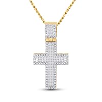 10kt Yellow Gold Mens Princess Diamond Cross Charm Pendant 1 Cttw