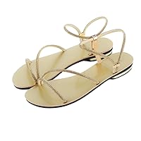 2023 Summer Women Beach Low Heel Crystal Sandals Female Rhinestones Shoes Peep Toe Slipper Plus Size Gold 8.5
