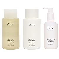 OUAI Anti Frizz for Fine Hair Bundle - Includes Anti-Frizz Crème + Fine Hair Shampoo and Conditioner Set (3 Count, 6 Oz/ 10 Oz/ 10 Oz)