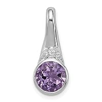 925 Sterling Silver Polished Open back Rhodium Plated With CZ Cubic Zirconia Simulated Diamond and Amethyst Pendant Necklace Jewelry for Women