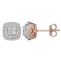 14K Rose Gold Plated Silver 1.25 Carat Round Cut Diamond Halo Stud Earrings For Women & Girl By Elegantbalaji
