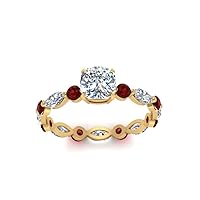 Choose Your Gemstone Marquise And Round Eternity Ring yellow gold plated Cushion Shape Side Stone Engagement Rings Lightweight Office Wear Everyday Gift Jewelry US Size 4 to 12