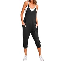 Women's Deep V Neck Jumpsuit Adjustable Spaghetti Strap Skinny Leg Jumpsuit Loungewear Casual Solid Sleeveless Romper