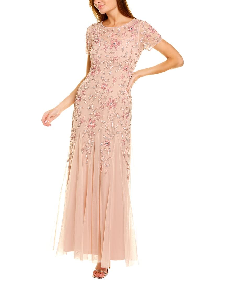 Adrianna Papell Women's Floral Beaded Godet Gown