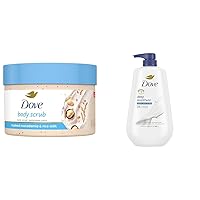 Dove Scrub Macadamia & Rice Milk Reveals Visibly Smoother Skin Body Scrub That Nourishes Skin & Body Wash with Pump Deep Moisture For Dry Skin Moisturizing Skin Cleanser