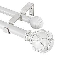 1 Inch Double Curtain Rods for Windows 36 to 72 Inches (3-6 Feet), Ivory White Heavy Duty Double Curtain Rod, Telescoping Drapery Rod with Netted Texture Finials