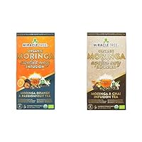 Miracle Tree - Organic Moringa Energy Tea, super-caffeinated - perfect for coffee alternative, 2 Pack Bundle, 2x16 Plastic-Free Pyramid Tea Bags (Orange Passionfruit, Chai)