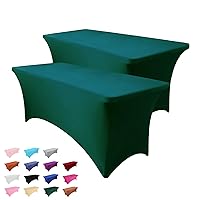 2 Pack 6FT Table Cloth for Rectangle Table Green Tablecloth Rectangular Fitted Stretch Spandex Table Covers 6 ft for Birthday, Cocktail, Wedding, Banquet Spring Summer Outdoor Party