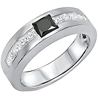 Princess Cut Created Black & White Diamond Wedding Band Ring For Men's 14K Gold Plated 925 Silver Band Ring For Men's