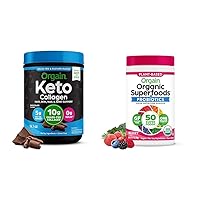 Orgain Keto Collagen Protein Powder, Chocolate - 10g Grass Fed Hydrolyzed Collagen Peptides Type 1 & Organic Greens Powder + 50 Superfoods, Berry - 1 Billion Probiotics for Gut Health