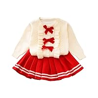 IBTOM CASTLE Baby Girls Autumn Winter Clothes Knit Long Sleeve Ruffle Sweater+Pleated Mini Tutu Skirt 2pcs Outfit