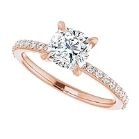 925 Silver, 10K/14K/18K Solid Gold Moissanite Engagement Ring, 1.5 CT Cushion Cut Handmade Solitaire Ring, Diamond Wedding Ring for Women/Her Anniversary Ring, Birthday Rings, VVS1 Colorless Gift