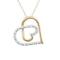 Diamond Heart Pendant Necklace 14kt Yellow Gold Plated Silver 1/10 CTTW 18 Inch Cable Chain