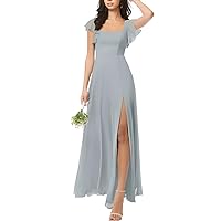 Chiffon Bridesmaid Dresses Square Neck Wedding Guest Dress for Women Formal Evening Gowns with Slit