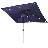 Patio Umbrella and Solar Lights Waterproof Rectangular 6.5 ft. x 10 ft, 26 LED Lights, Push Button Tilt, Crank Outdoor Umbrella for Garden, Deck, Backyard, Pool and Beach in NAVY BLUE