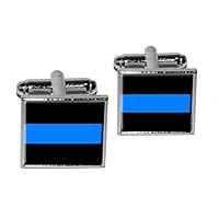 Thin Blue Line - Police Policemen Square Cufflink Set - Silver