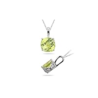 4.00 Cts of 10 mm Cushion Peridot Solid Bail Solitaire Pendant in 14K White Gold