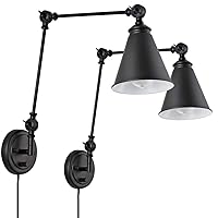 2 Pack, Industrial Swing Arm Wall Lamp Indoor with Dimmable On Off Switch, Metal Black Vintage Industrial Wall Mounted Lighting Plug in Reading Wall Sconces for Bedside Bedroom Living Room Doorway