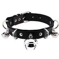 Lankater Leather Gothic Punk Choker Sexy Goth Necklace with Bells for Women