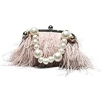 Vintage Fluffy Ostrich Feather Evening bags and Clutches for Women Pearl Chain Tote bags Bridal Purses Wedding Party