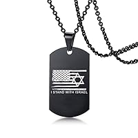Support Israel Jewelry, I Stand with Israel Necklace, Stainless Steel America Flag with Star of David Pendant Chain, Jewish Patriot Gifts for Men Women