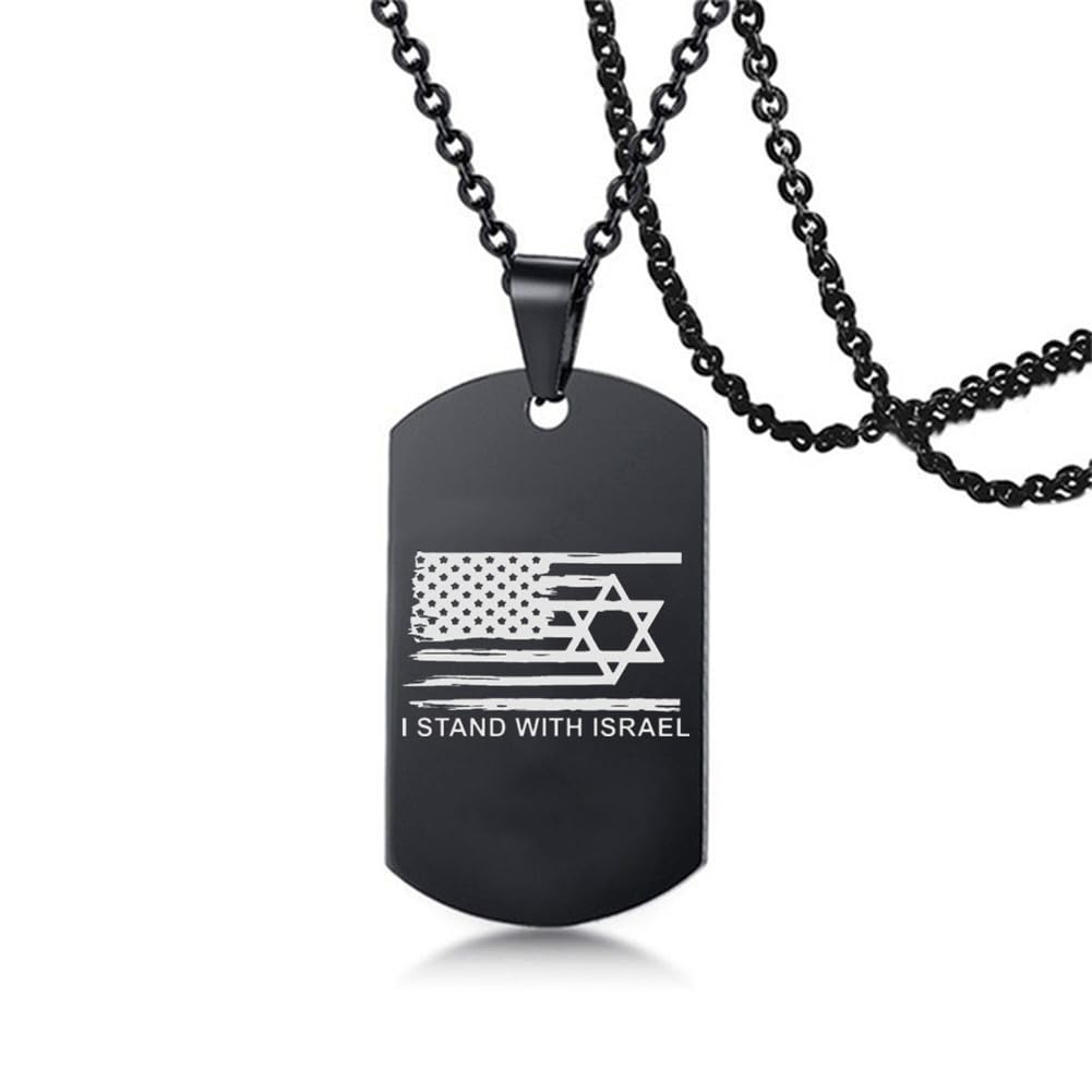 ForeverWill Support Israel Jewelry, I Stand with Israel Necklace, Stainless Steel America Flag with Star of David Pendant Chain, Jewish Patriot Gifts for Men Women
