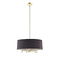 Hampton Hill Presidio Chandeliers for Bedrooms, Adjustable Dining Ceiling Mount Light Fixture, 5 Bulbs Style Hanging Lamp, Tiltable Drum Shade, Metal Frame, Rod, Foyer, Living Space - Gold/Black