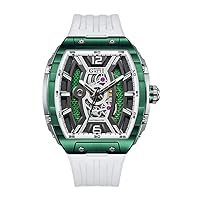 BONEST Gatti Men Luxury Watch 46mm*51mm Tonneau Automatic Mechanical Wristwatch 5ATM Sapphire Skeleton Dial Luminous Fluororubber Strap