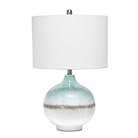Elegant Designs LT2048-AQU Coastal Pottery Sea Glass Sand Northshore Table Lamp, Aqua/Brown/White