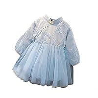 Super Fairy Girls' Long-Sleeved Dresses,Children's Chinese Style mesh Princess Dress.
